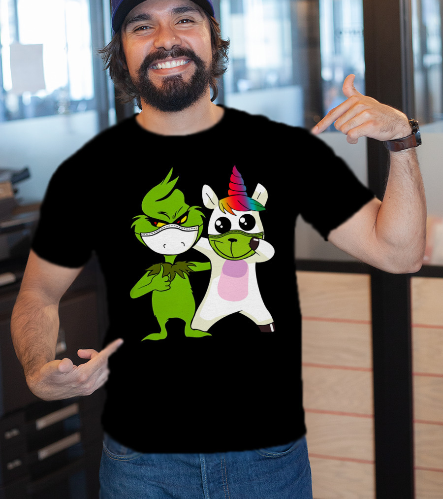 Grinch Unicorn Masked Duo Hugging Cute T-Shirt