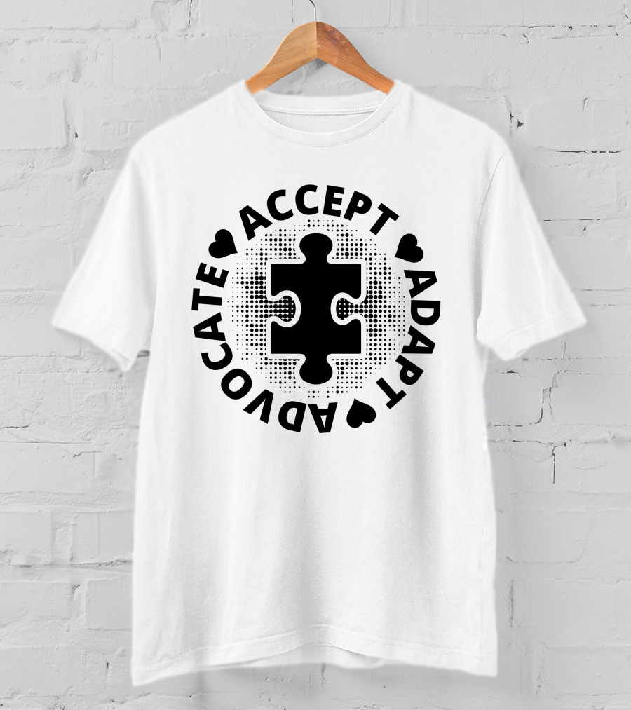 Accept Adapt Advocate Puzzle Hearts T-Shirt