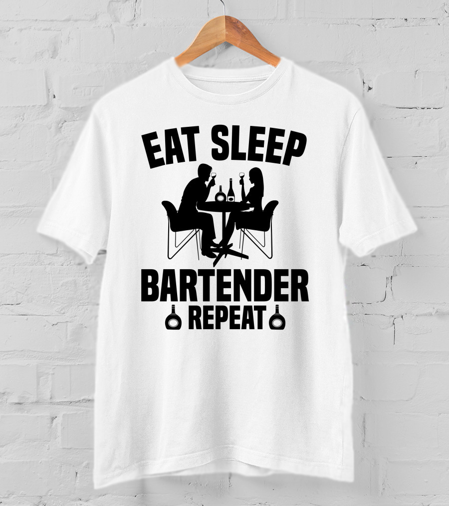 Eat Sleep Bartender Repeat Silhouette Dining Scene T-Shirt