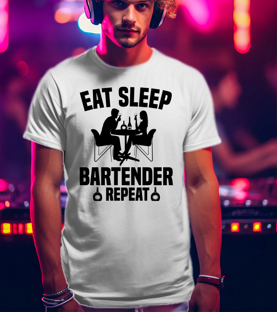 Eat Sleep Bartender Repeat Silhouette Dining Scene T-Shirt