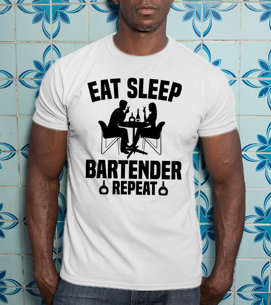 Eat Sleep Bartender Repeat Silhouette Dining Scene T-Shirt