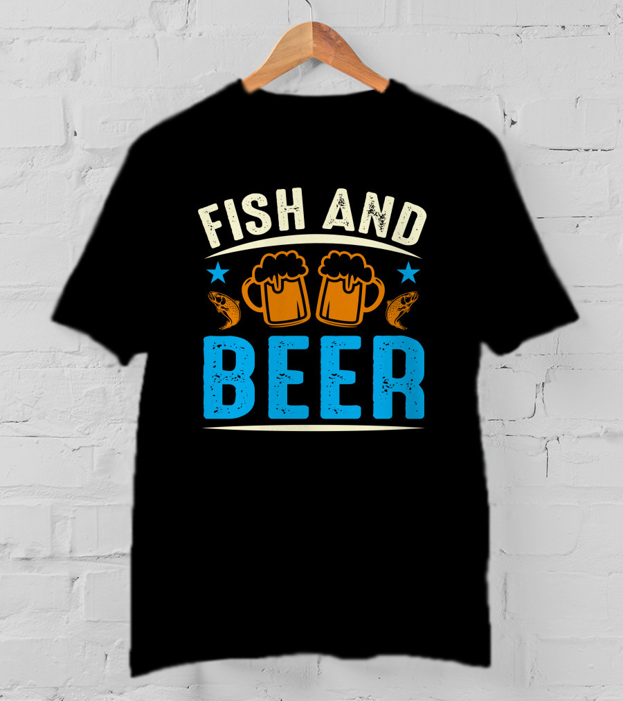 Fish And Beer Mugs With Fish And Stars T-Shirt