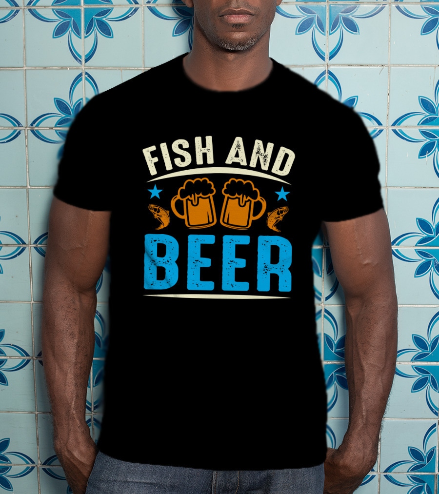 Fish And Beer Mugs With Fish And Stars T-Shirt