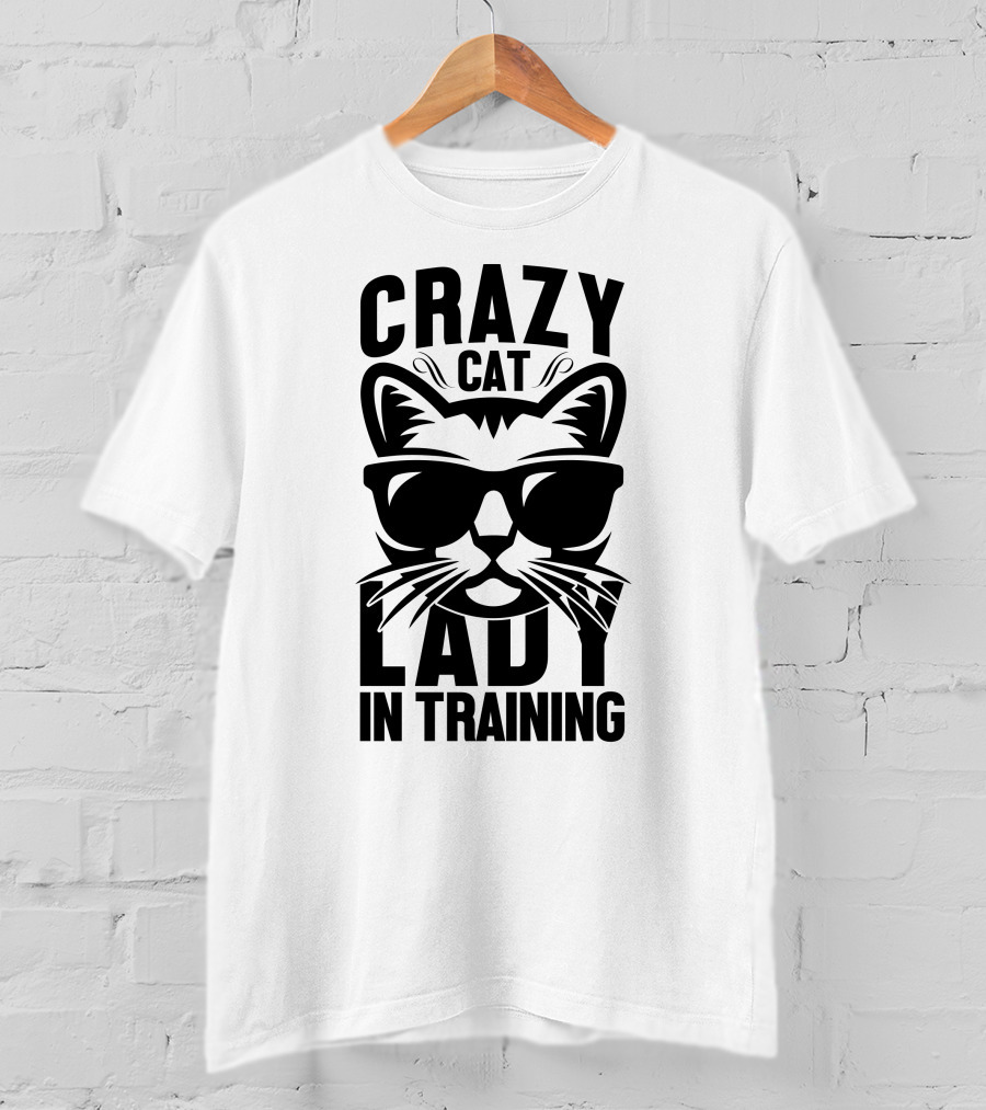 Crazy Cat Lady In Training With Sunglasses Cat Face T-Shirt