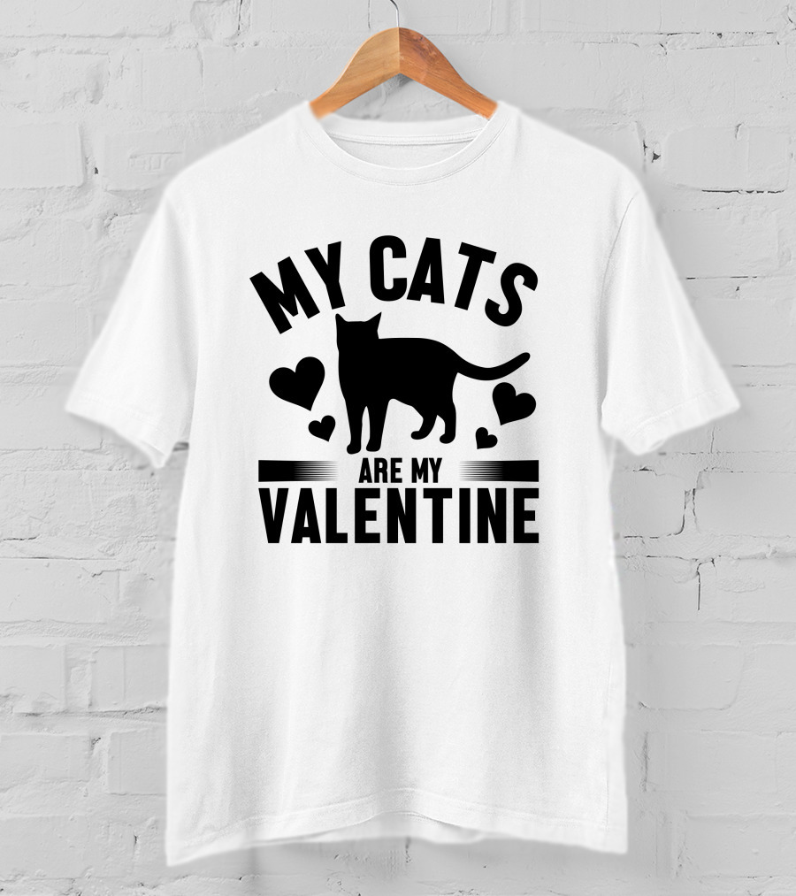 MY CATS ARE MY VALENTINE Hearts Cat T-Shirt