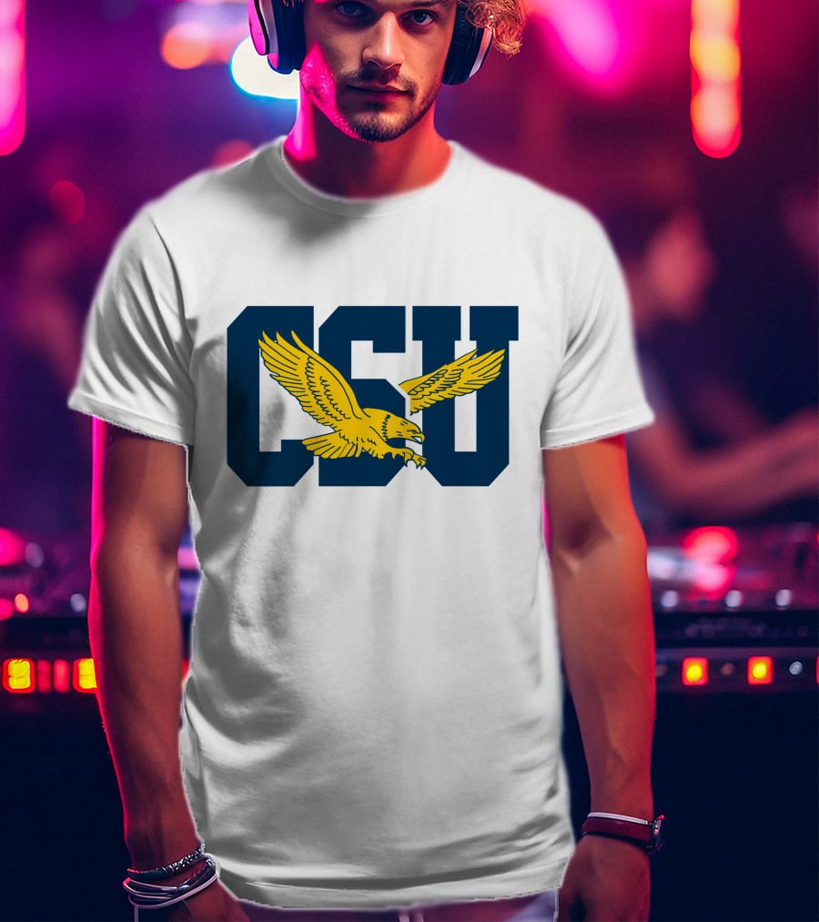 CSU Coppin State Eagles Logo Yellow Eagle Blue Letters T-Shirt