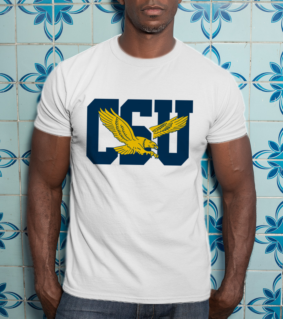 CSU Coppin State Eagles Logo Yellow Eagle Blue Letters T-Shirt