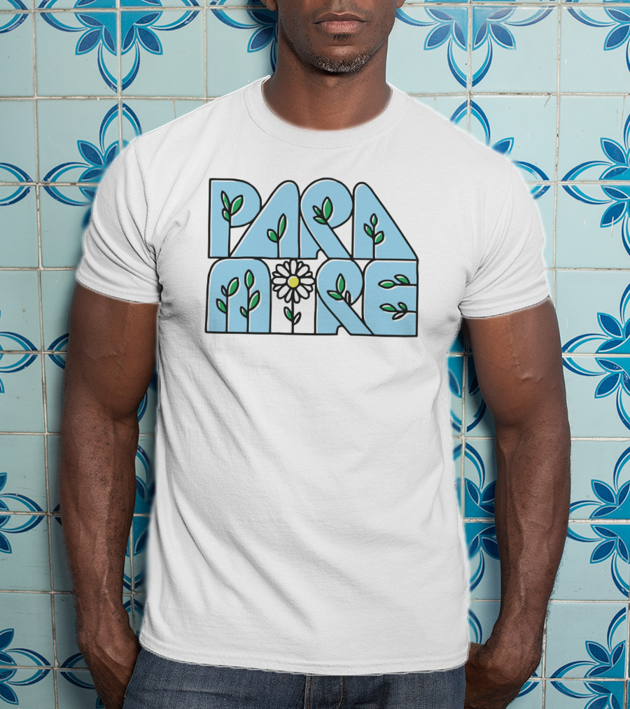 Paramore Flower Leaf Blue Text T-Shirt