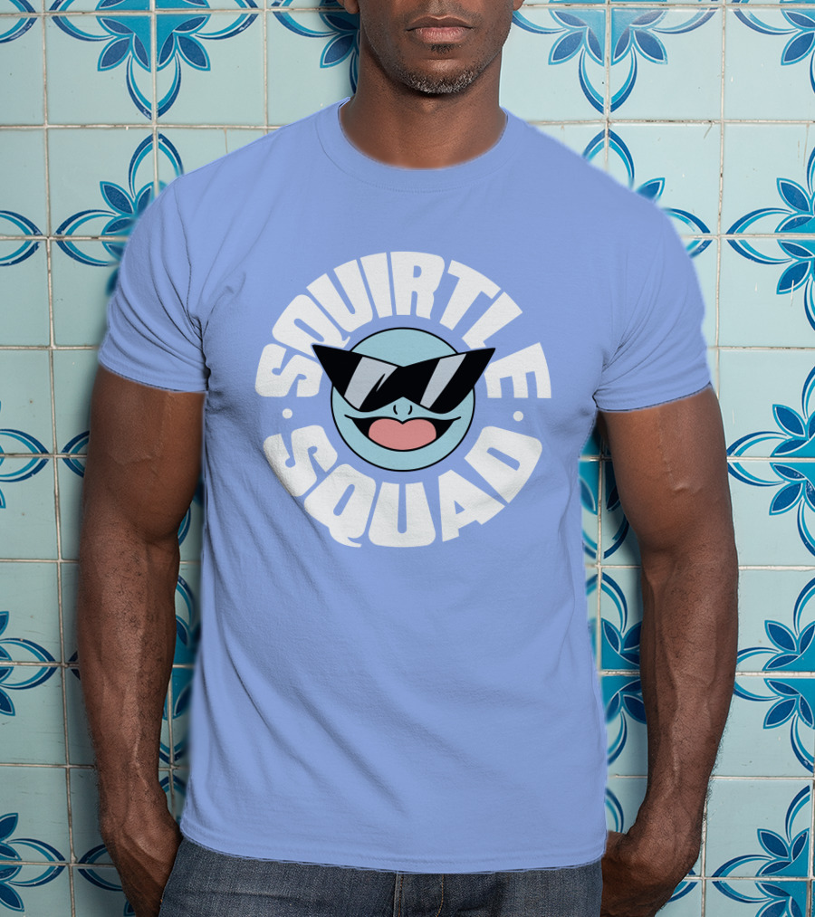 Squirtle Squad Sunglasses Icon Blue Background T-Shirt