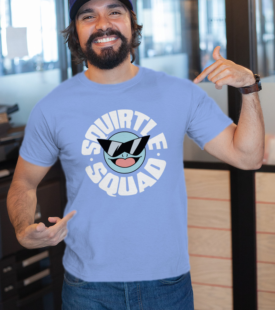 Squirtle Squad Sunglasses Icon Blue Background T-Shirt