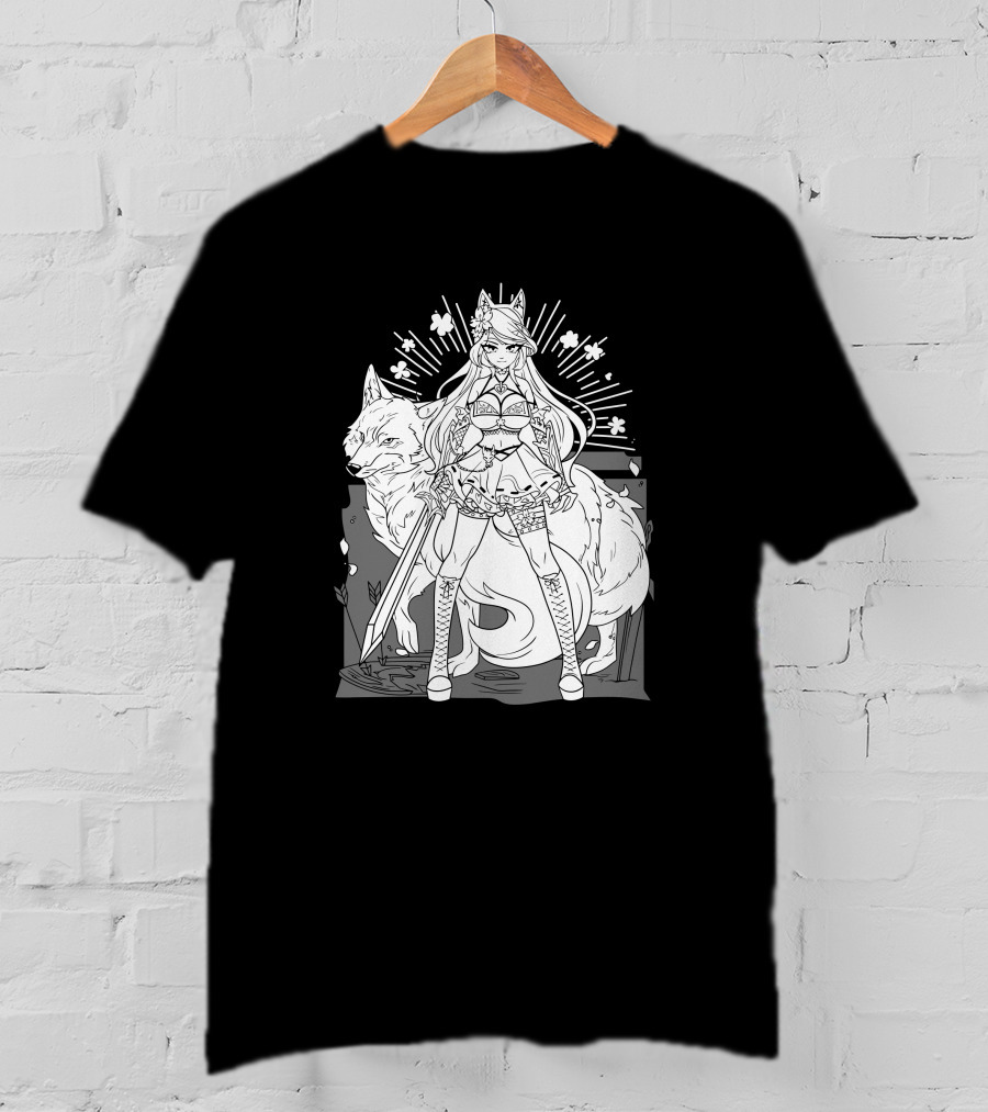 Shark Robot Silvervale Vshojo Warrior With Wolf Companion T-Shirt