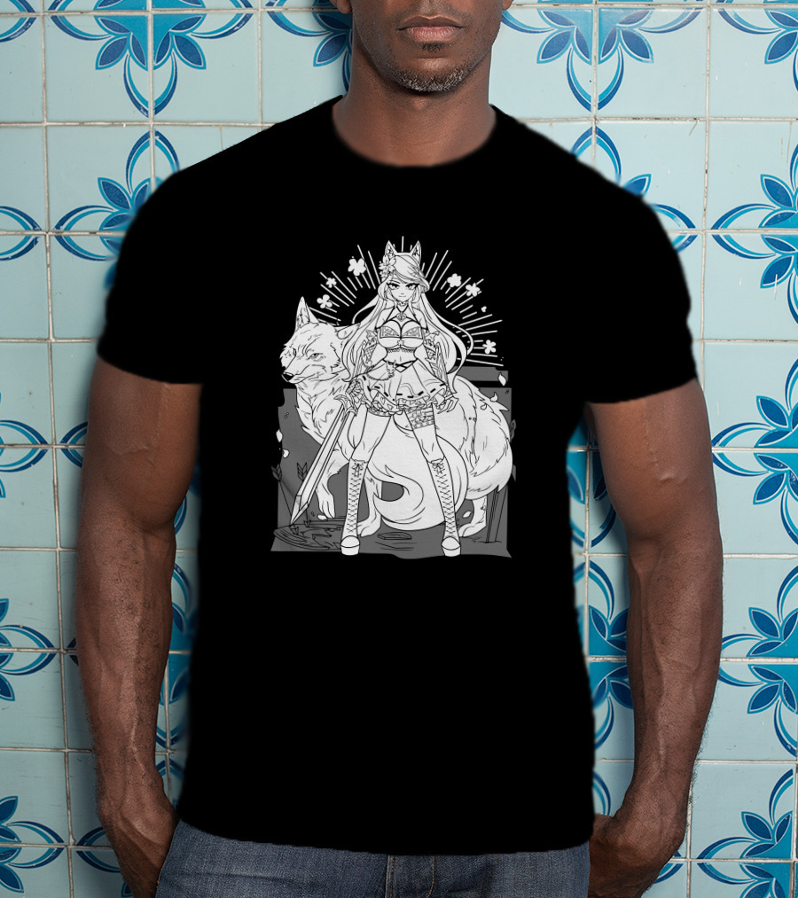 Shark Robot Silvervale Vshojo Warrior With Wolf Companion T-Shirt