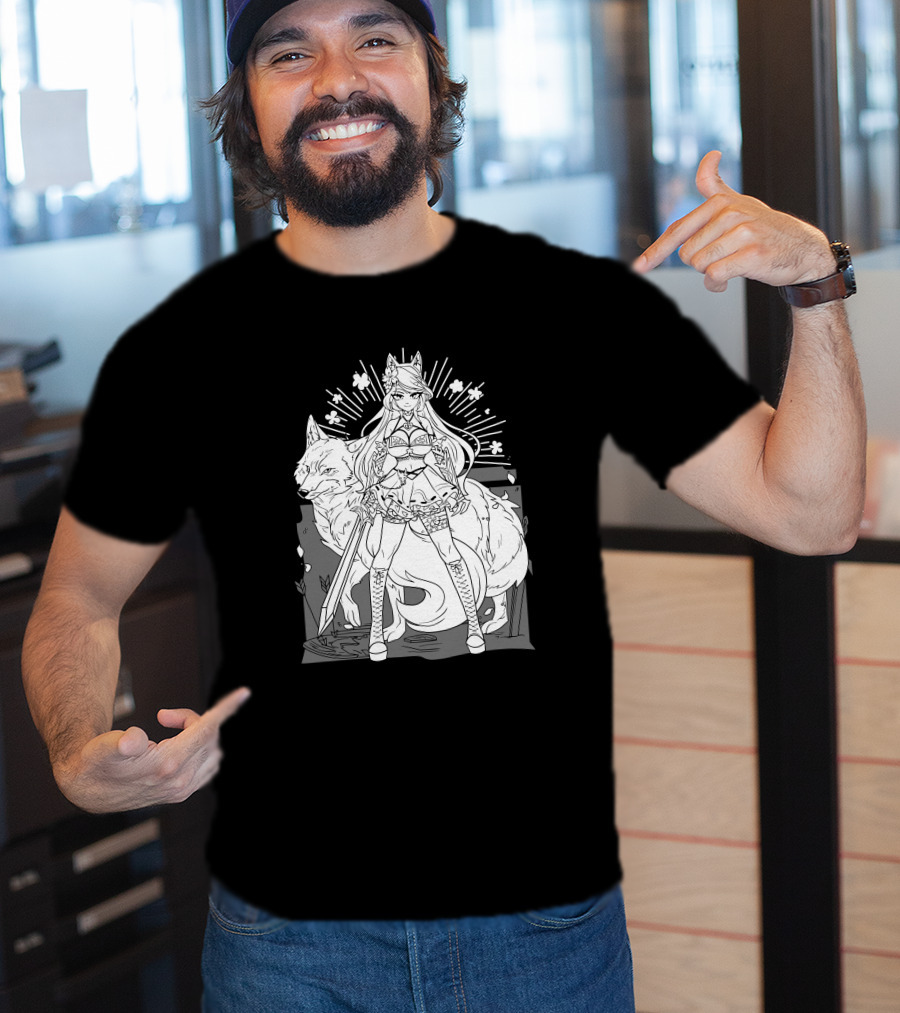 Shark Robot Silvervale Vshojo Warrior With Wolf Companion T-Shirt