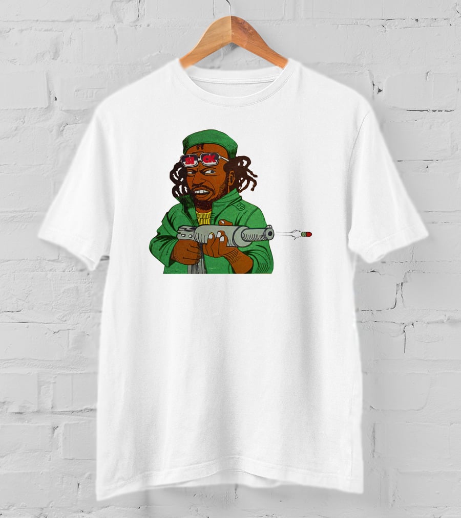Earl Swea Merch Sick Character With Gun And Dreadlocks In Green T-Shirt