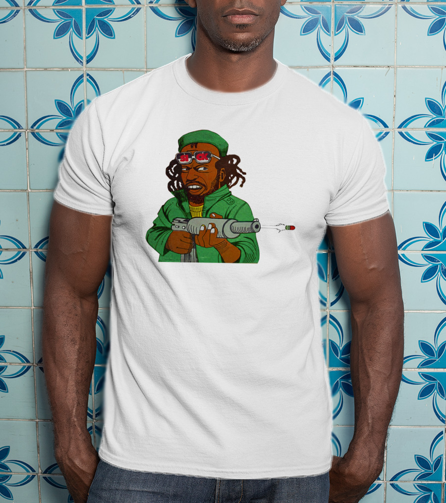 Earl Swea Merch Sick Character With Gun And Dreadlocks In Green T-Shirt