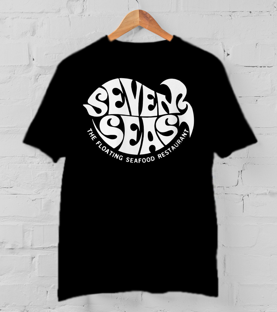 Seven Seas The Floating Seafood Restaurant Retro Psychedelic Typography T-Shirt