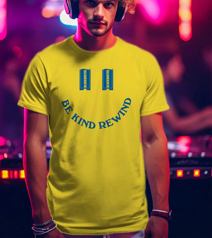 Blockbuster Be Kind Rewind Smiley Face Concept T-Shirt