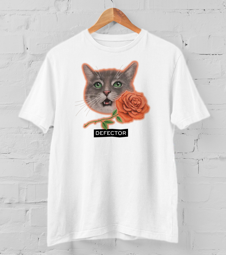 Defector Grey Cat With Orange Rose T-Shirt