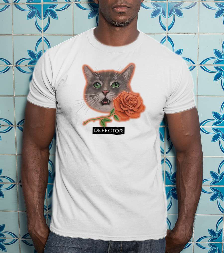Defector Grey Cat With Orange Rose T-Shirt