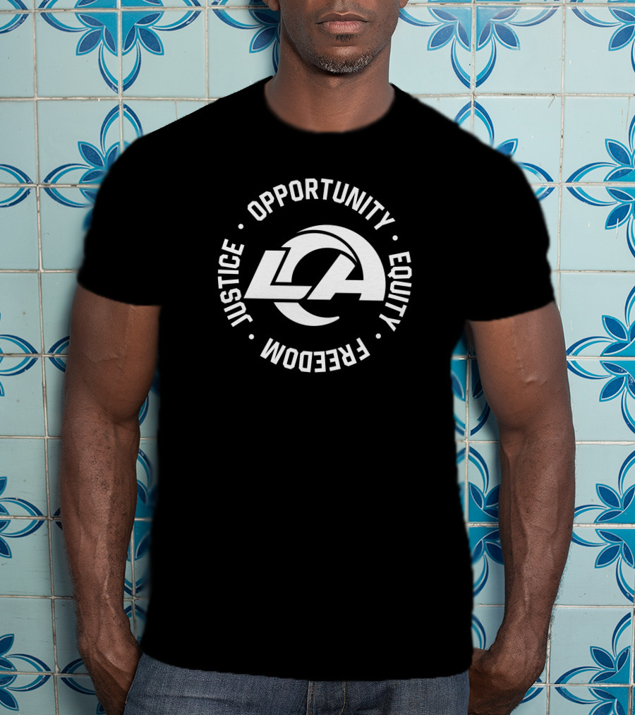 LA Opportunity Equity Freedom Justice Multicolor Block Text T-Shirt
