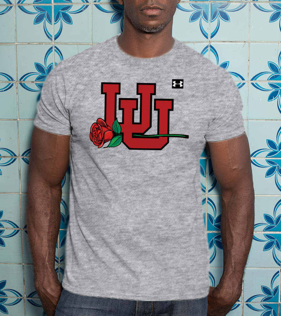 Utah Utes Interlocking Logo With Rose Under Armour Football T-Shirt