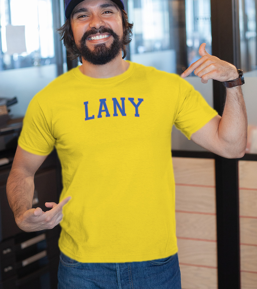 Lany Blue Lettering On Yellow Varsity Crewneck T-Shirt