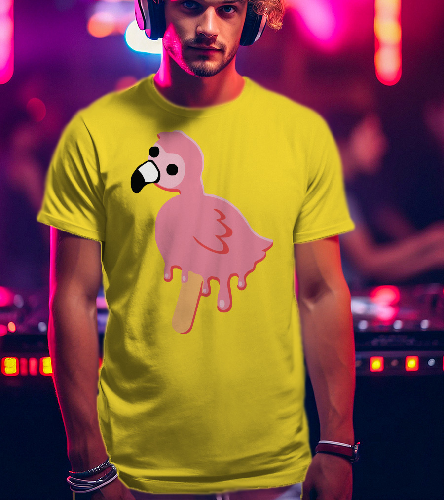 Mrflimflam Flamingo Popsicle Design Yellow Background T-Shirt