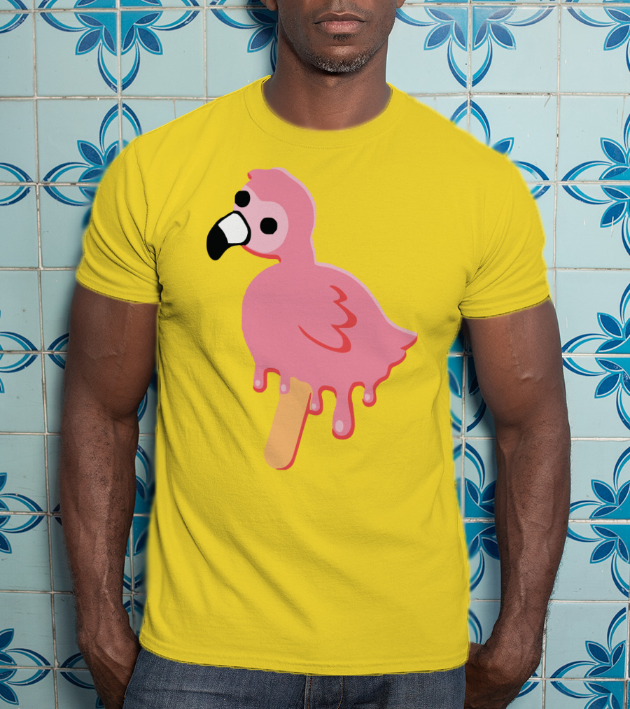 Mrflimflam Flamingo Popsicle Design Yellow Background T-Shirt