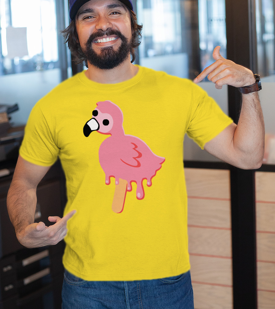Mrflimflam Flamingo Popsicle Design Yellow Background T-Shirt