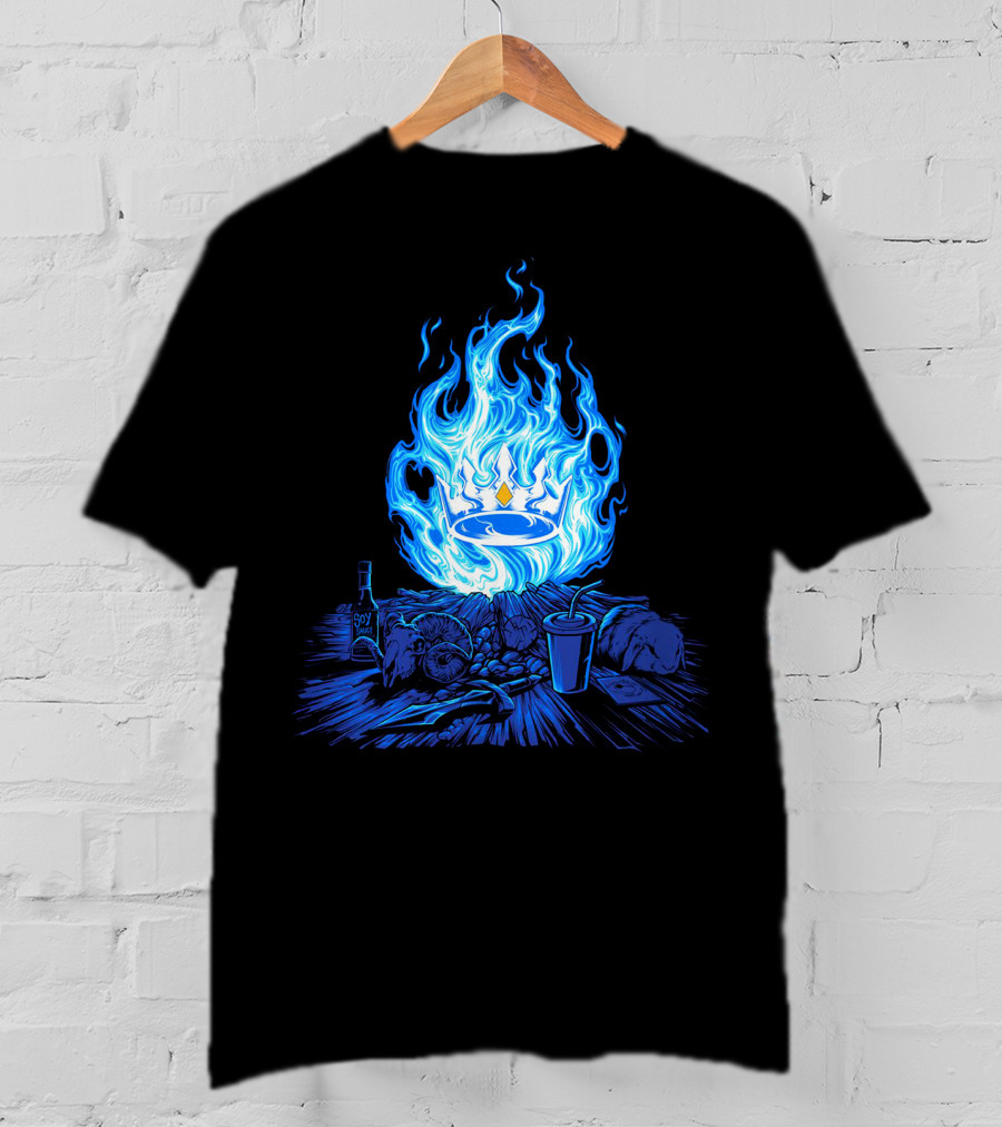 Otk Merch Blue Flame Crown With Tabletop Food And Drinks T-Shirt