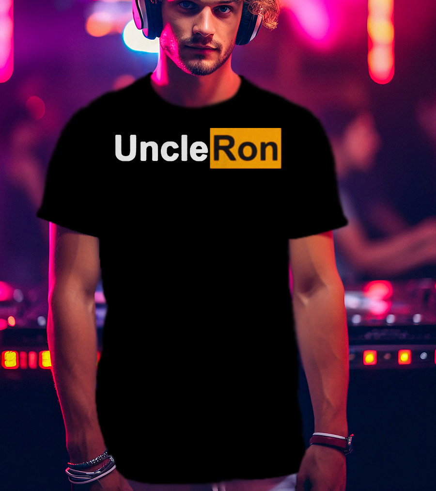 Uncle Ron Black And Orange Text Block T-Shirt