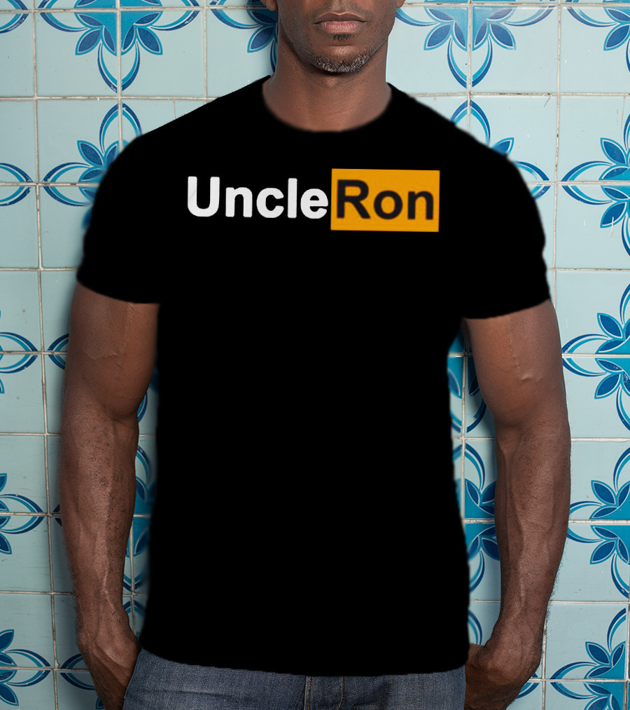 Uncle Ron Black And Orange Text Block T-Shirt