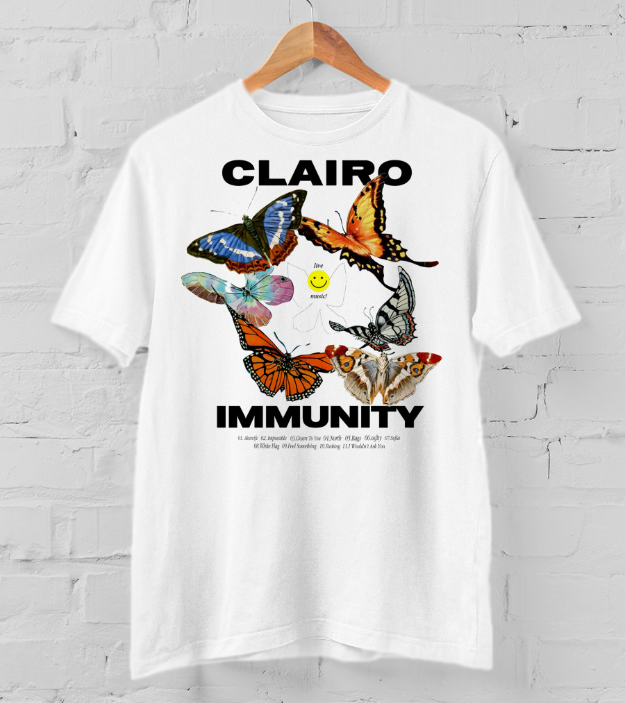 CLAIRØ IMMUNITY Butterflies Album Tracklist Live Music T-Shirt