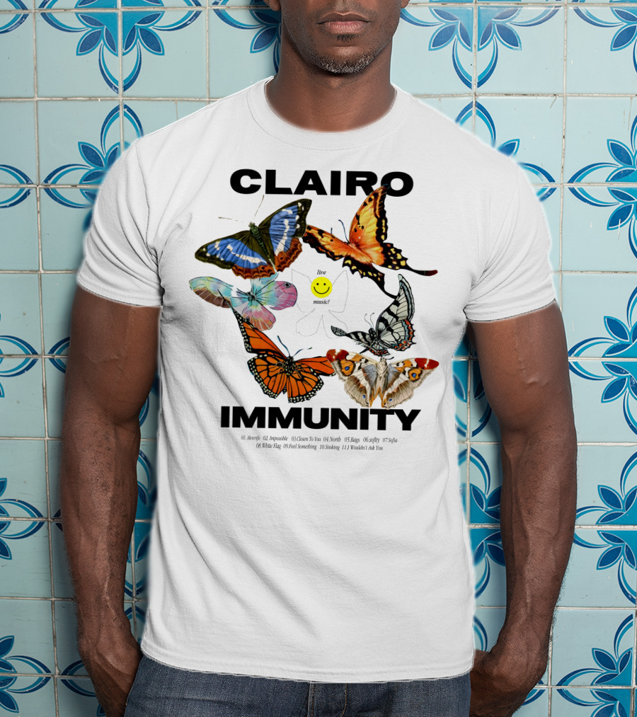 CLAIRØ IMMUNITY Butterflies Album Tracklist Live Music T-Shirt