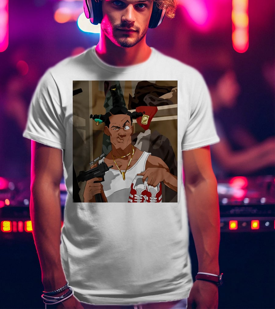 Loc Dog Mens Society Parody Character Holding Sneakers And Gun T-Shirt