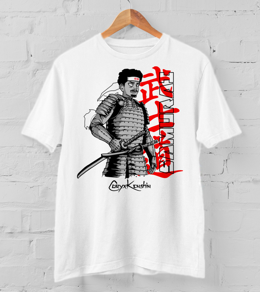 CoryxKenshin Samurai In Armor With Red Kanji T-Shirt