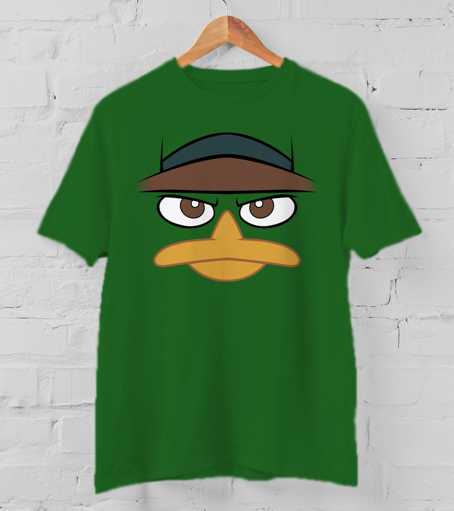 Agent P Perry The Platypus Face Green Hat Eyes Beak T-Shirt