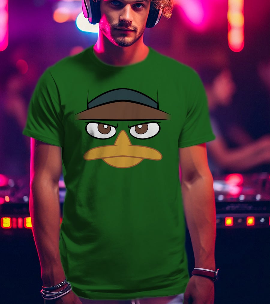 Agent P Perry The Platypus Face Green Hat Eyes Beak T-Shirt