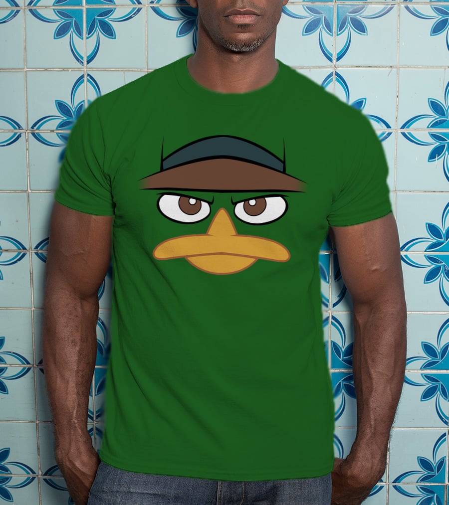Agent P Perry The Platypus Face Green Hat Eyes Beak T-Shirt