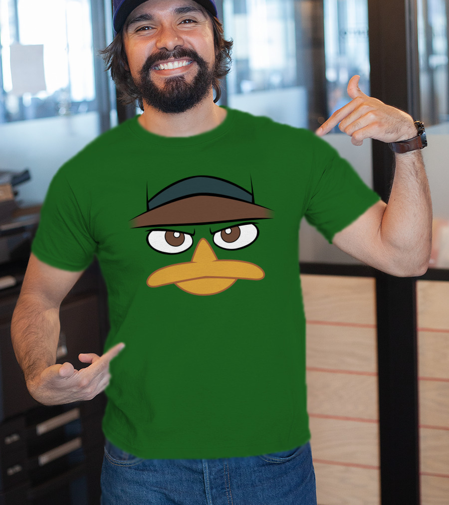 Agent P Perry The Platypus Face Green Hat Eyes Beak T-Shirt