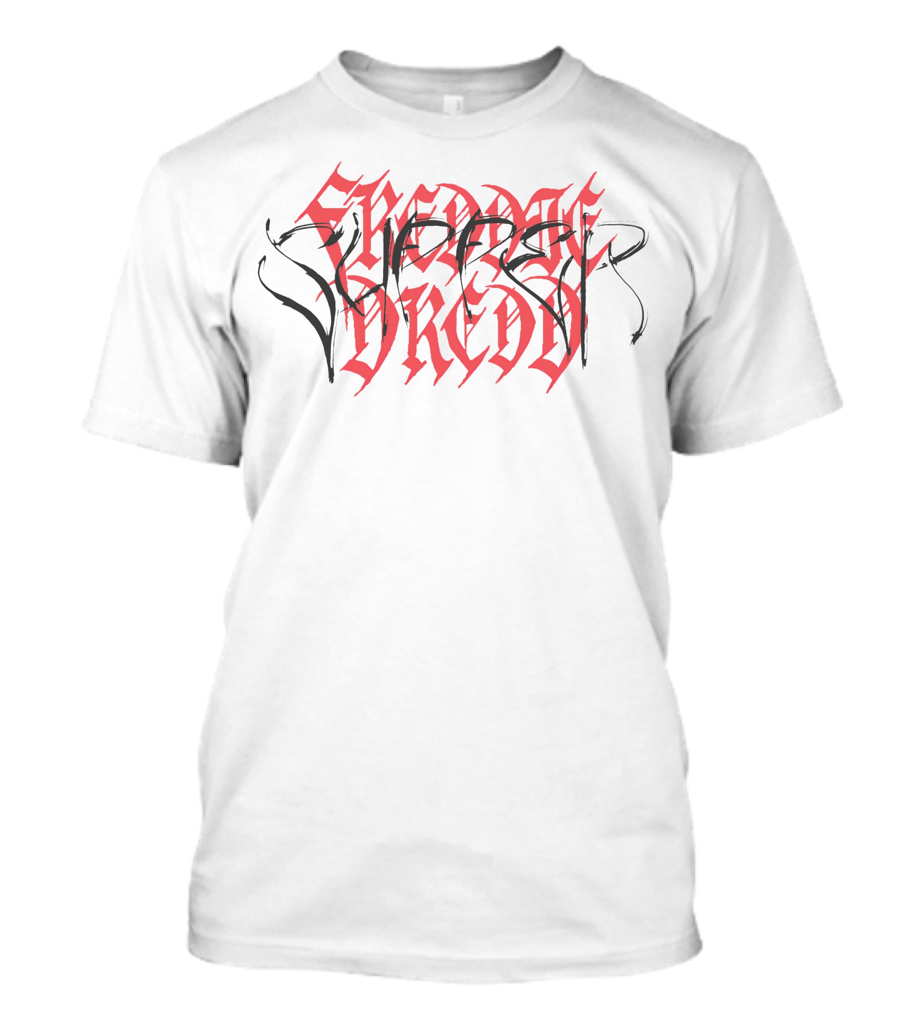 Freddie Dredd Merch Gothic Script Red Black Typography T-Shirt