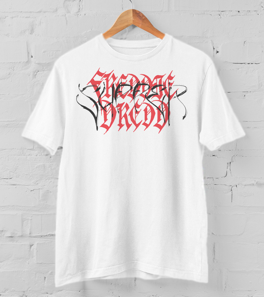 Freddie Dredd Merch Gothic Script Red Black Typography T-Shirt
