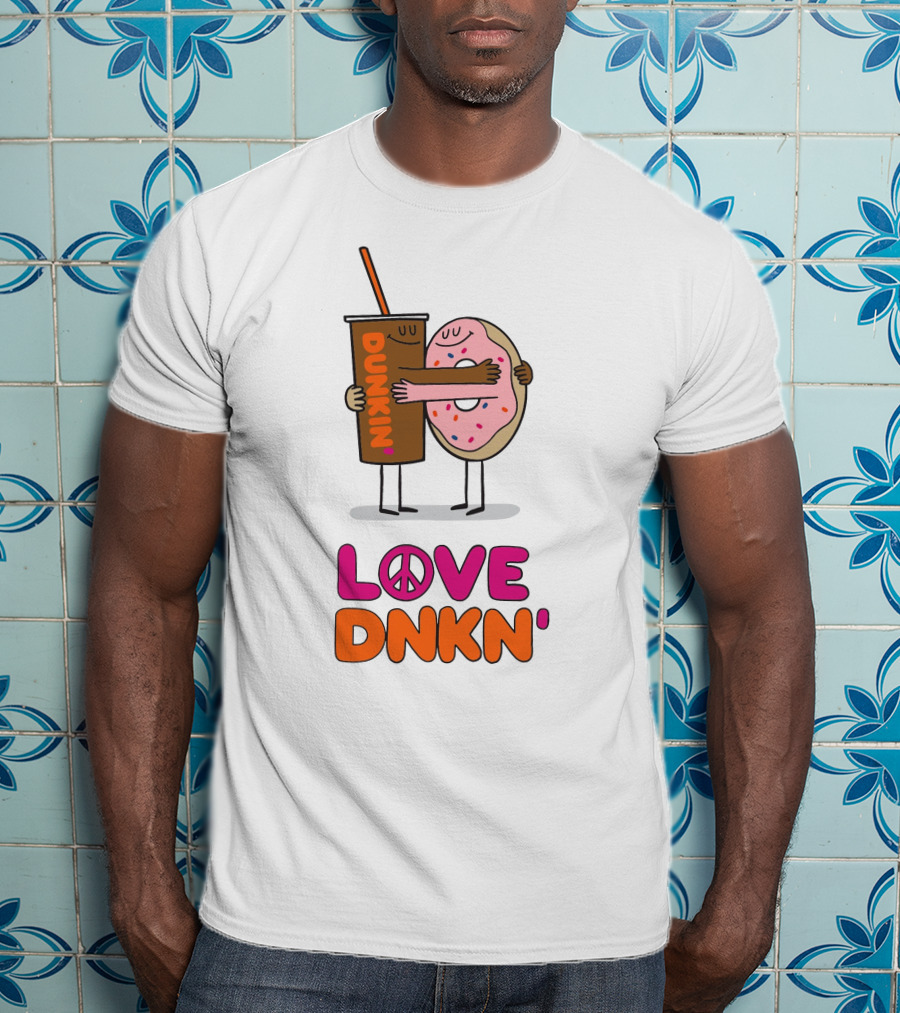 Love Peace Dunkin' Hugging Cartoon Donut And Coffee T-Shirt