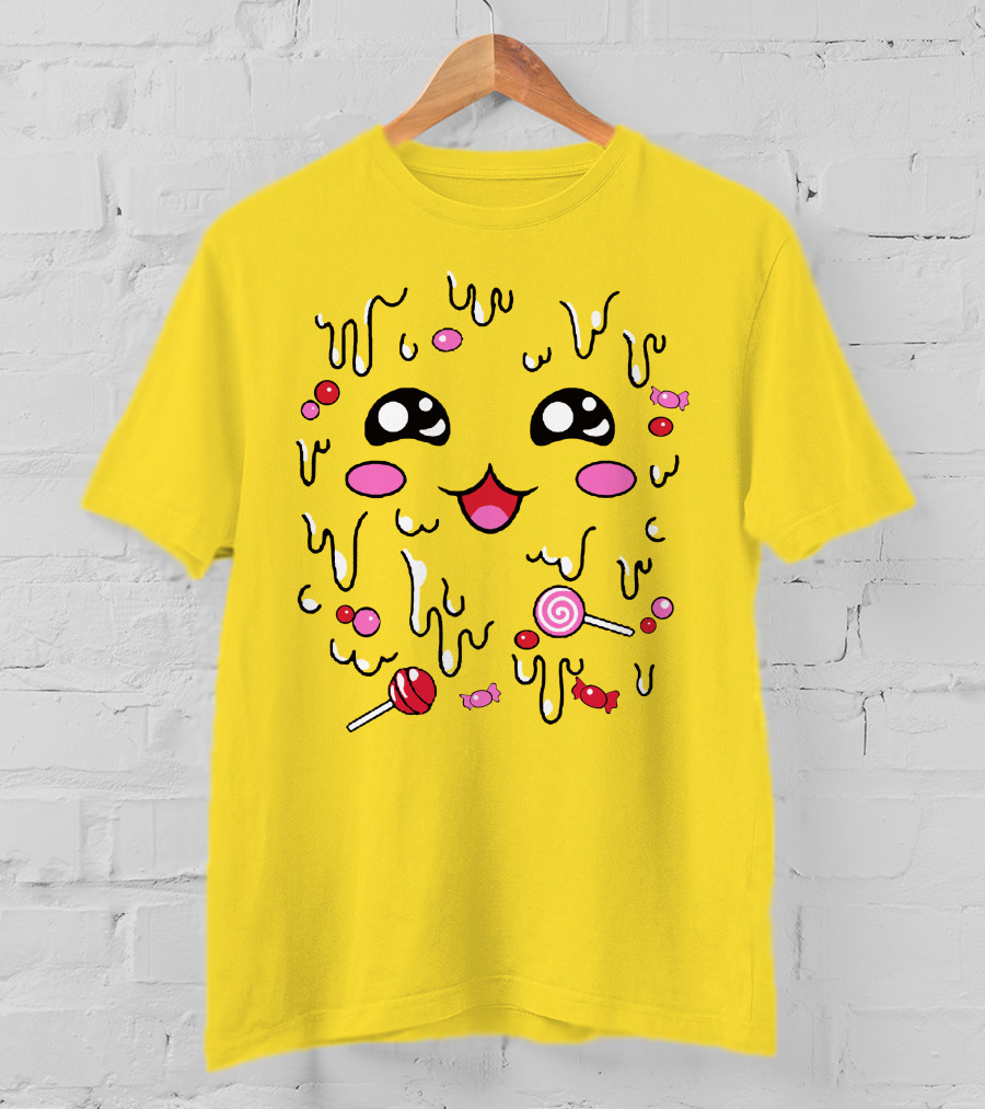Newscapepro Merch Kawaii Candy Face With Lollipops And Sweets T-Shirt
