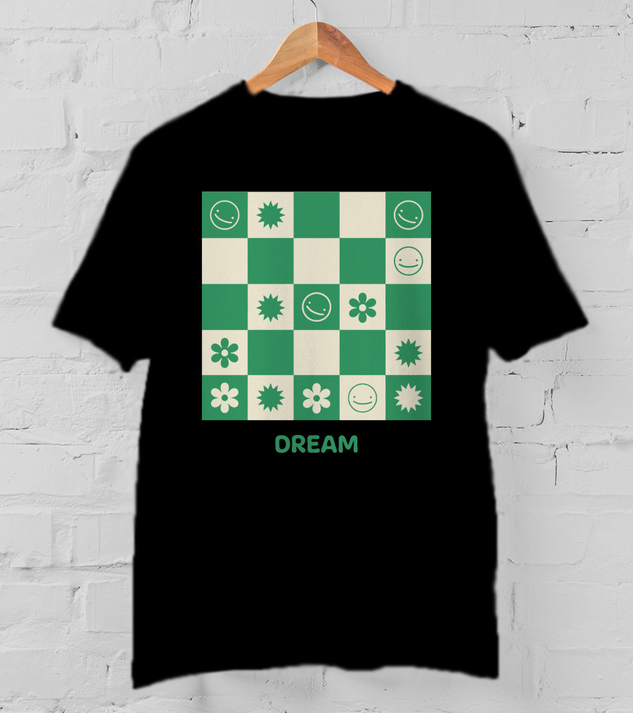 Dream Smiley Flower Checkered T-Shirt
