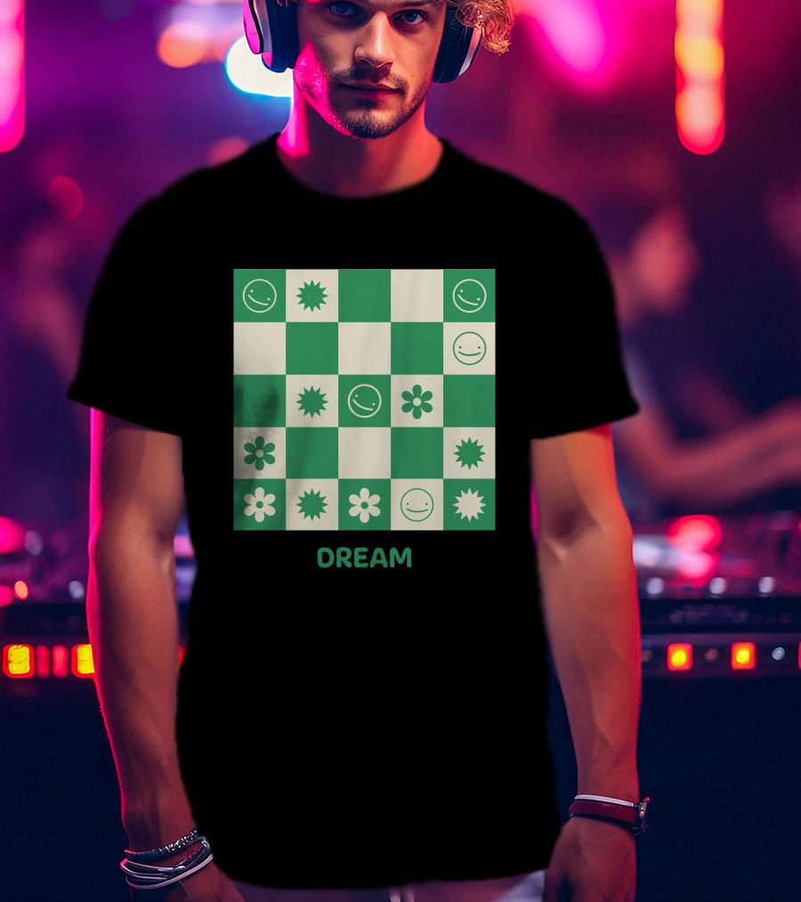 Dream Smiley Flower Checkered T-Shirt