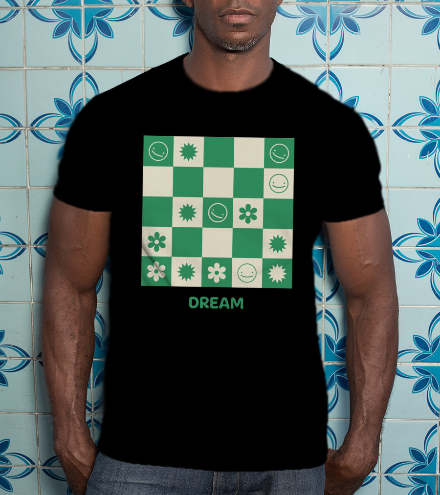 Dream Smiley Flower Checkered T-Shirt
