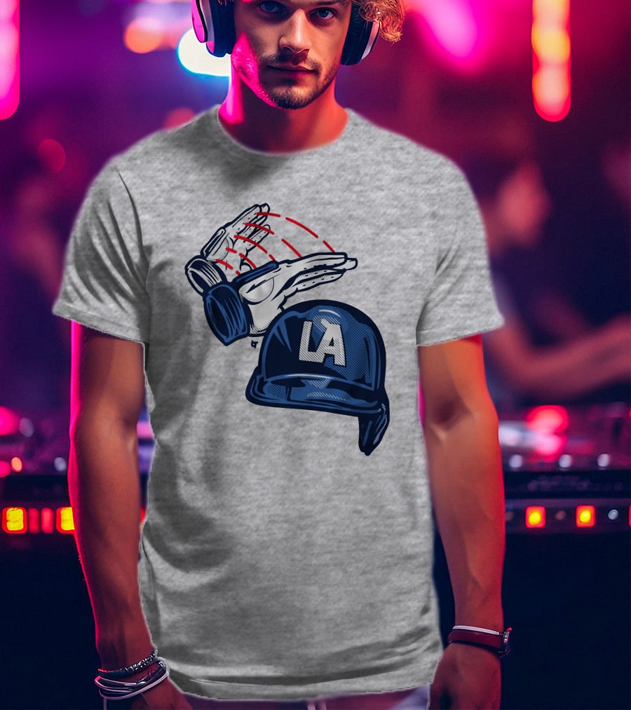 LA Dodgers Dunk On Helmet Gloves Baseball Catcher T-Shirt