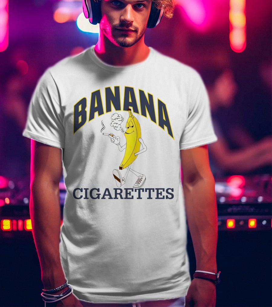 BANANA CIGARETTES Smoky Cartoon Character Smoking Banana T-Shirt