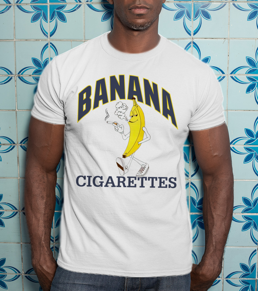 BANANA CIGARETTES Smoky Cartoon Character Smoking Banana T-Shirt